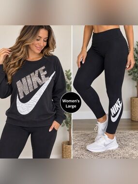 Nike womens large Black Leggings with crewneck outfit